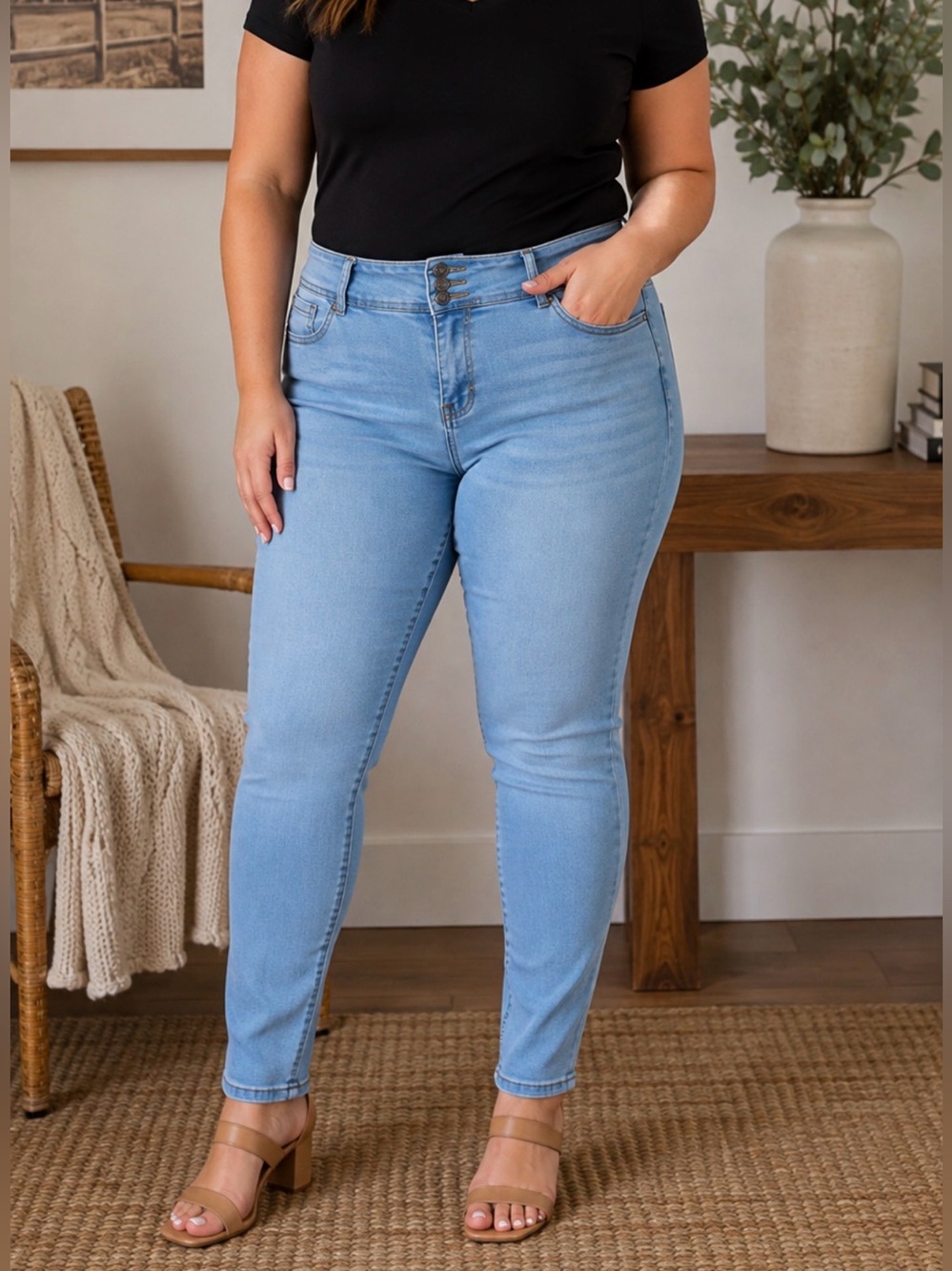 WAX Butt I Love You Push Up Skinny Jeans Women’s Size 14 Light Wash Stretch